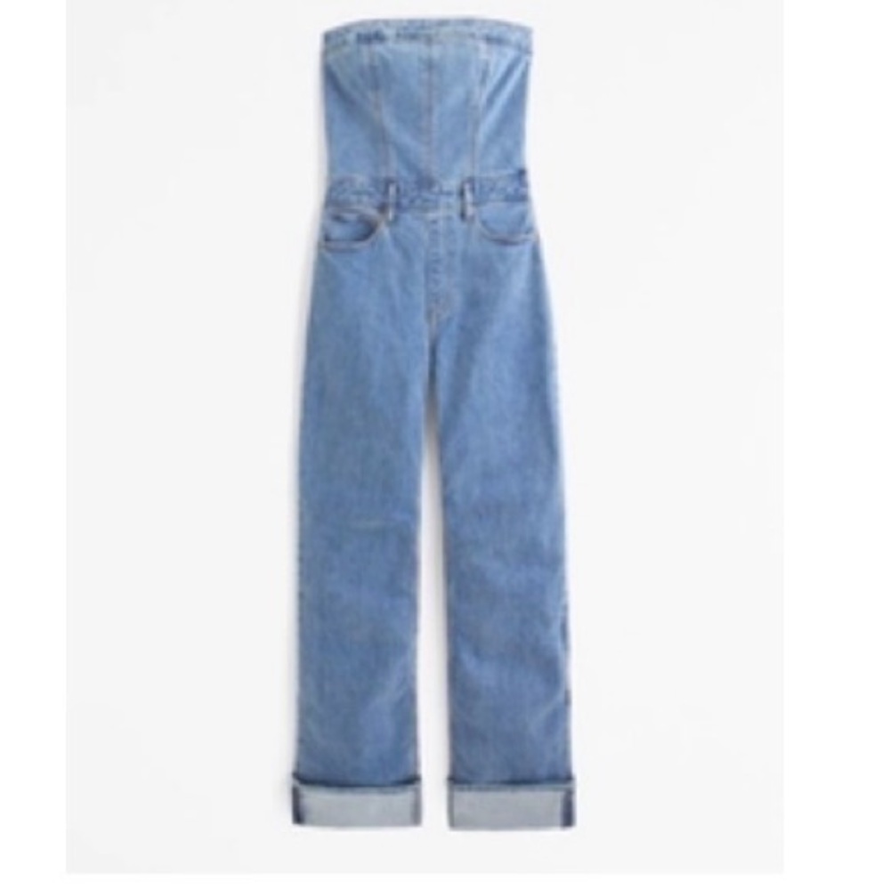 Abercrombie & Fitch Medium Wash Strapless Denim Jumpsuit